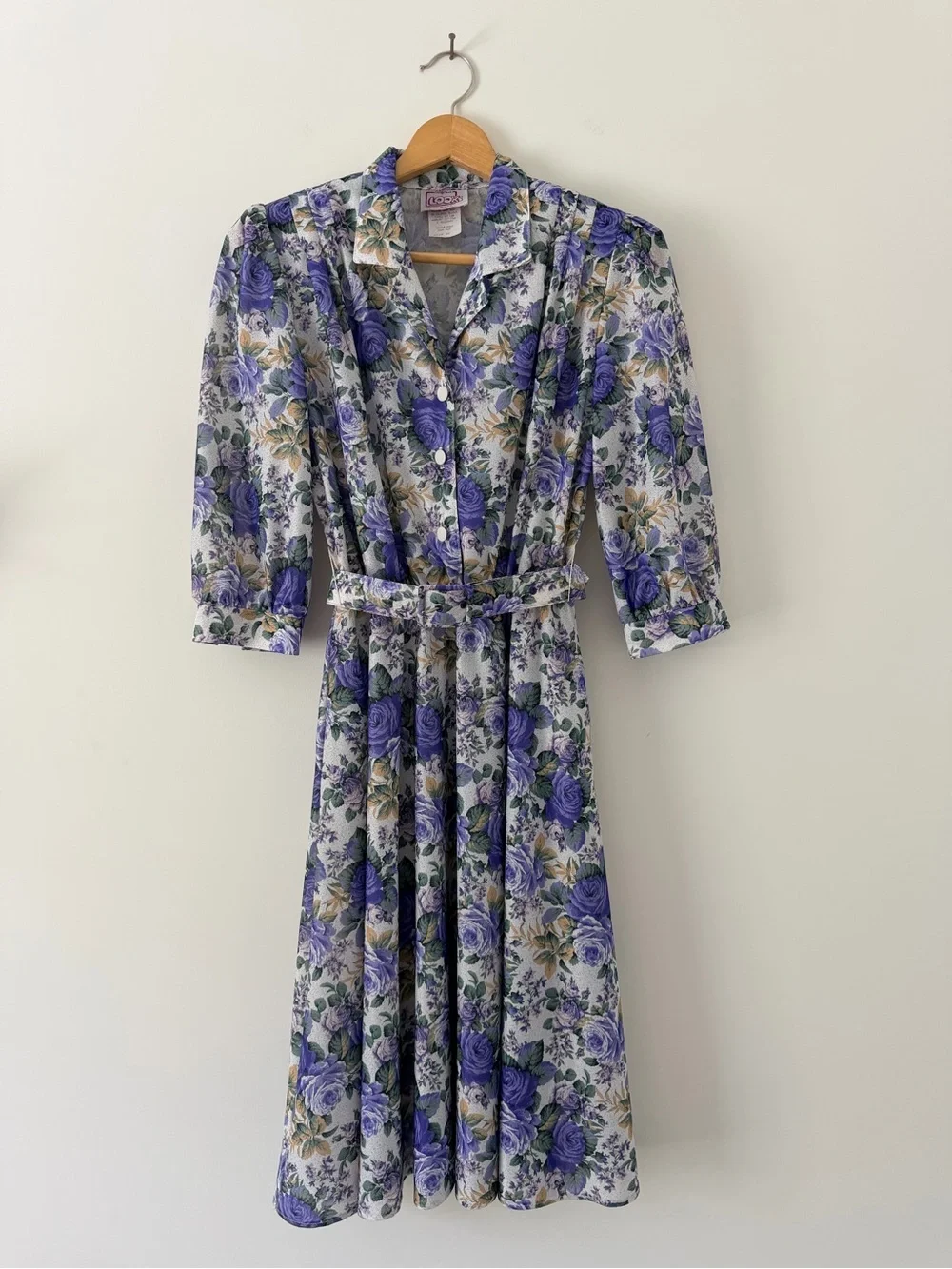 California Looks Vintage Purple Floral Belted Midi Dress